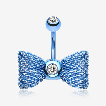 Colorline Mesh Bow-Tie Belly Button Ring-Blue/Clear